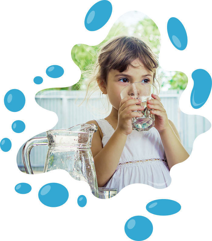Young girl drinking a glass of filtered water, representing safe and compact apartment water filtration by Water Pure Texas