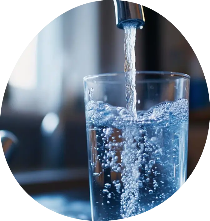 Crystal clear water in glass symbolizing healthy water from filtration system