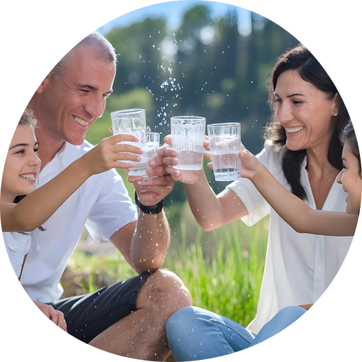 Woman in apartment pouring clean water into glasses, representing space-saving filtration options